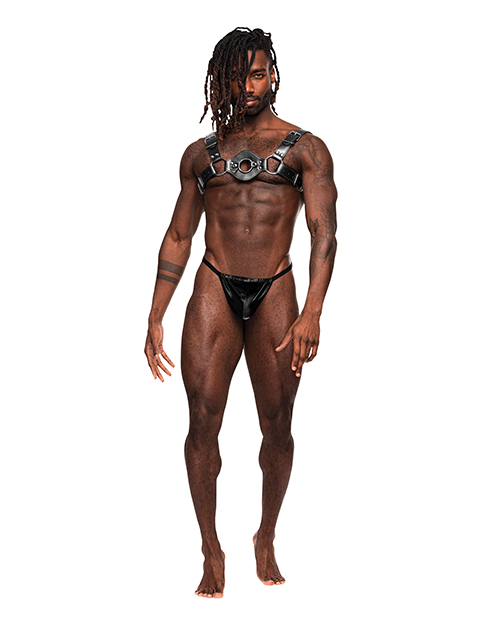 Libra Pu Leather Chest Harness Black O/S