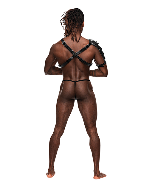 Aquarius Pu Leather Chest Harness With Half Sleeve Black O/S