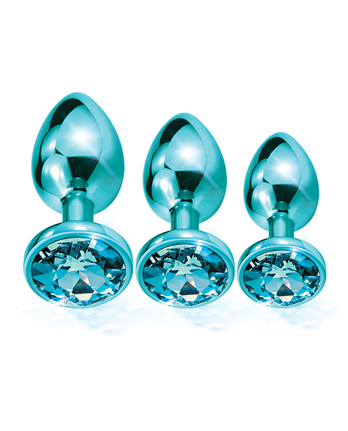 Nixie Metal Butt Plug Trainer Set With Inlaid Jewel - Blue Metallic