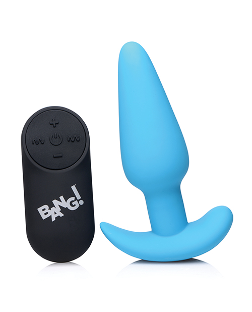 Bang! 21X Vibrating Silicone Butt Plug With Remote - Blue