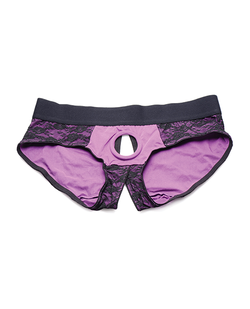 Strap U Lace Envy Crotchless Panty Harness - 3Xl Purple