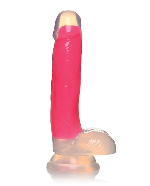 Curve Toys Lollicock 7" Glow In The Dark Silicone Dildo With Balls - Pink