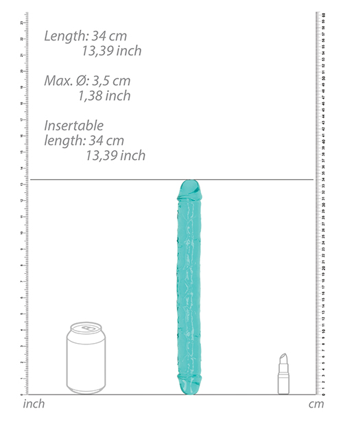 Shots Realrock Crystal Clear 14" Double Dildo - Turquoise