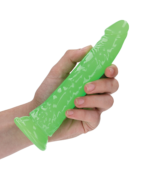 Shots Realrock 8" Slim Dildo Glow In The Dark - Neon Green
