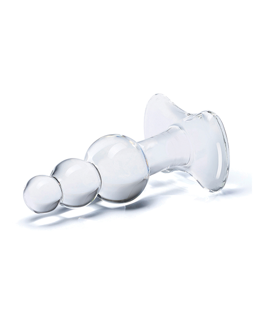 Glas 4" Beaded Glass Butt Plug With Tapered Base - Clear