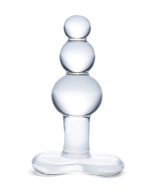 Glas 4" Beaded Glass Butt Plug With Tapered Base - Clear