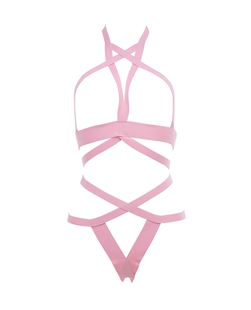 Kitten It'S Complicated Open Elastic Strappy Bra & Open Back Panty Pink O/S