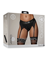 Shots Ouch Vibrating Strap On Thong With Adjustable Garters - Black M/L