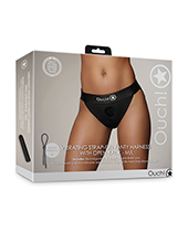 Shots Ouch Vibrating Strap On Panty Harness With Open Back - Black M/L