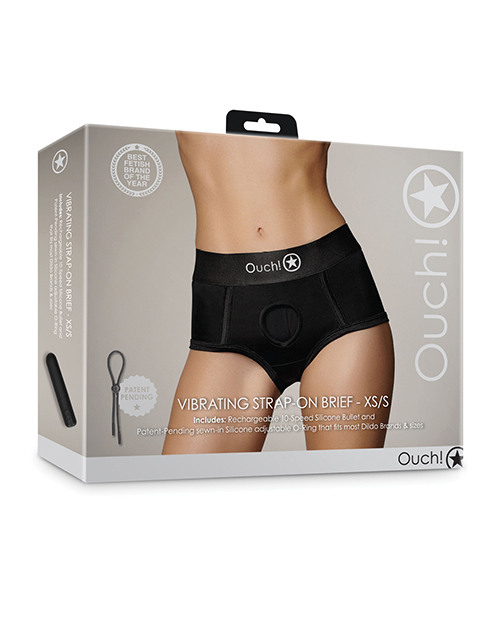 Shots Ouch Vibrating Strap On Brief - Black Xs/S