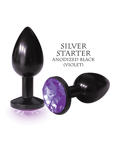 The 9'S The Silver Starter Bejeweled Round Stainless Steel Plug - Black/Violet