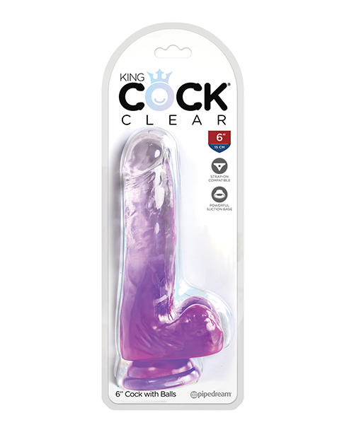 King Cock Clear 6" Cock With Balls - Purple