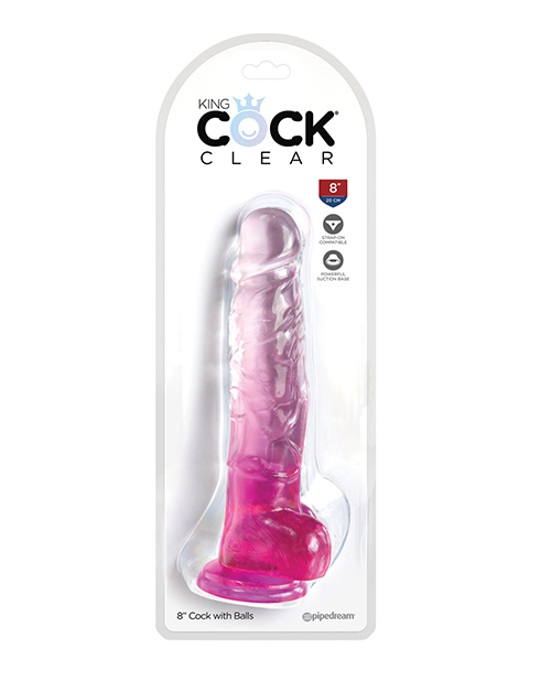 King Cock Clear 8" Cock With Balls - Pink