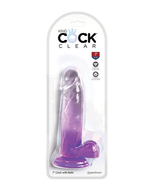 King Cock Clear 7" Cock With Balls - Purple