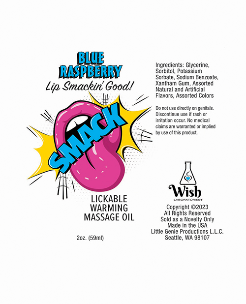 Smack Warming Massage Oil - 2Oz Blue Raspberry