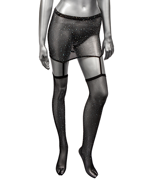 Radiance One Piece Garter Skirt With Thigh Highs - Black O/S