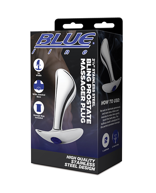 Blue Line 2.5" Stainless Steal Bling Prostate Massager Plug
