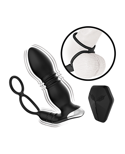 Ass-station Remote Prostate Power Plug With Cock & Ball Ring - Black