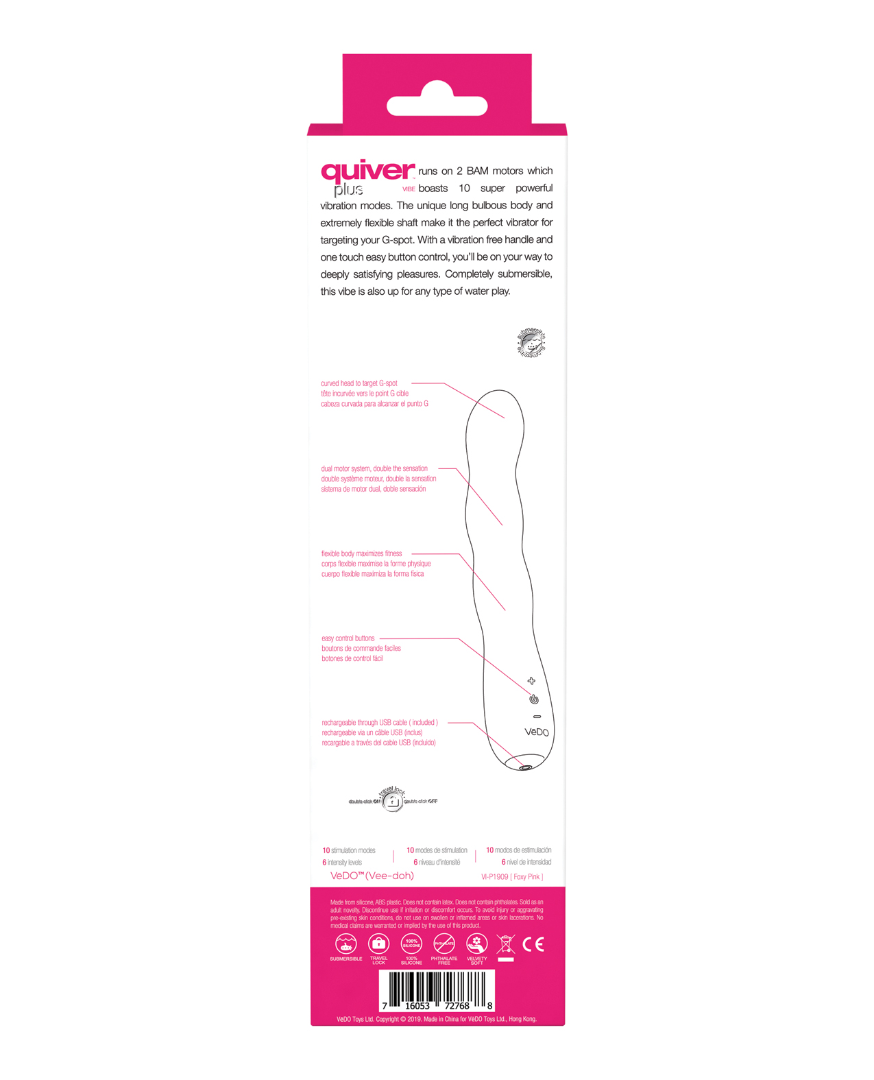 VeDO Quiver Plus Rechargeable Vibe - Foxy Pink