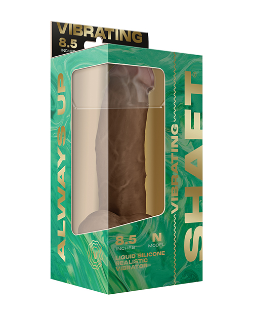 Shaft Flexskin Liquid Silicone 8.5" Vibrating Side Curve Dong With Balls - Oak