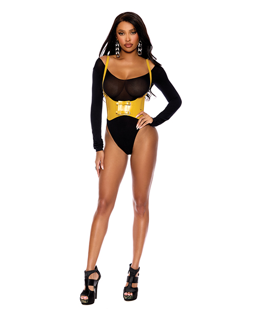 Leather Harness With Adjustable Buckle Straps and Front Velcro Buckle Closure - Yellow 36