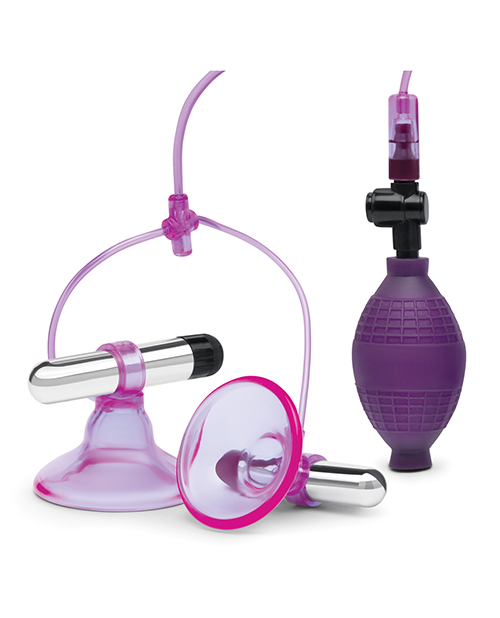 Lux Fetish Vibrating Nipple Suckers With Quick Release - Pink/Purple