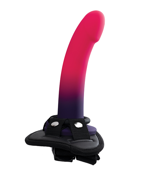 VeDO Duo Silicone Dildo With Harness - Pink/Purple