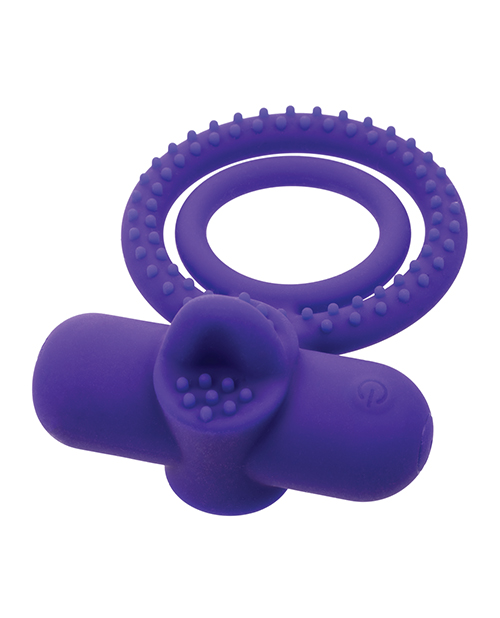 Couple's Enhancer Silicone Rechargeable Dual Climaxer Enhancer With Flickering Tongue - Purple