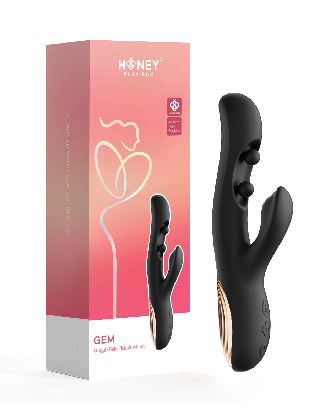 GEM Twin Balls Rabbit Vibrator - Black