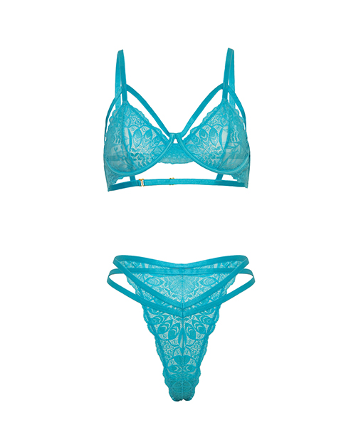 Raya Lace Underwire Bra With Panty 2 pc Set - Beach Blue L/XL
