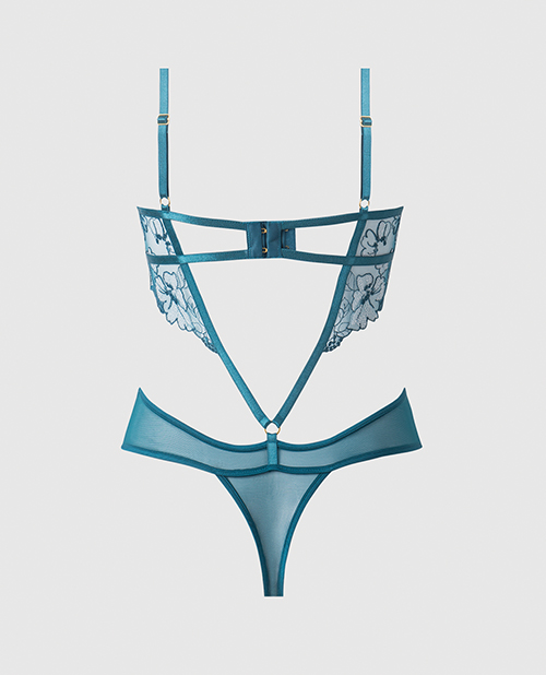 Nova Lace Teddy With Garters - Jade Blue 3X/4X