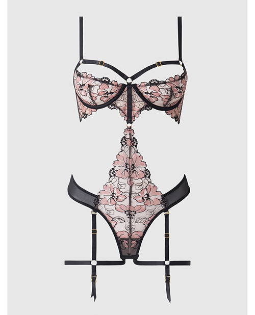 Nova Lace Teddy With Garters - Black 3X/4X