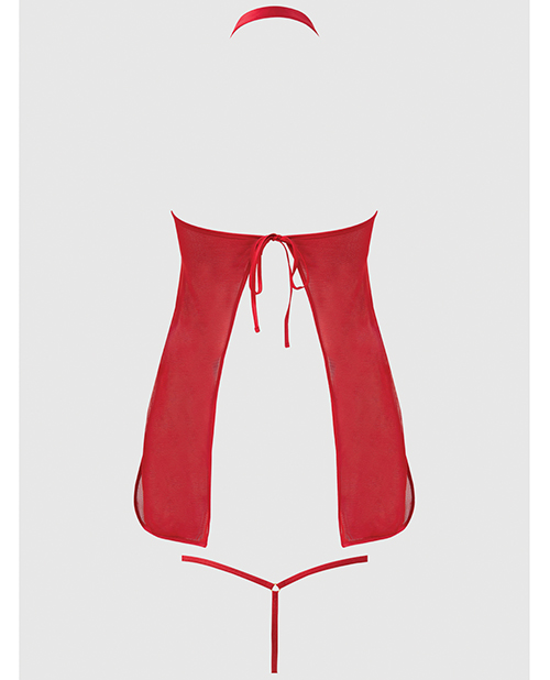 Dragon Mesh & Applique Chemise With G-String 2 pc Set - Red SM