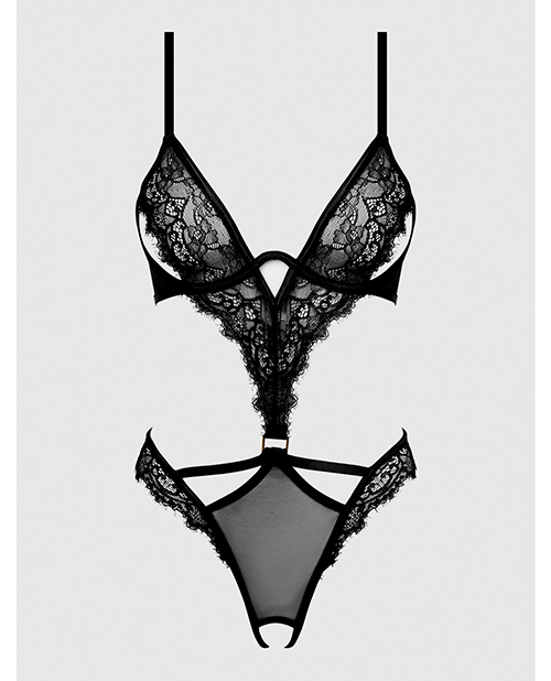 Nadia Lace & Mesh Cutout Teddy - Black SM