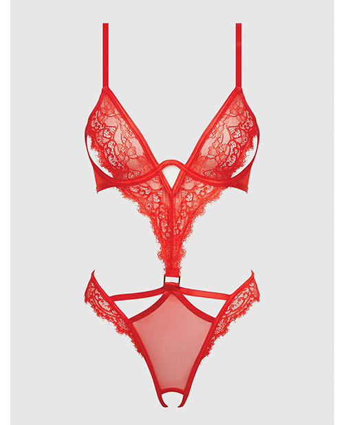 Nadia Lace & Mesh Cutout Teddy - Grenadine Dark Orange XL