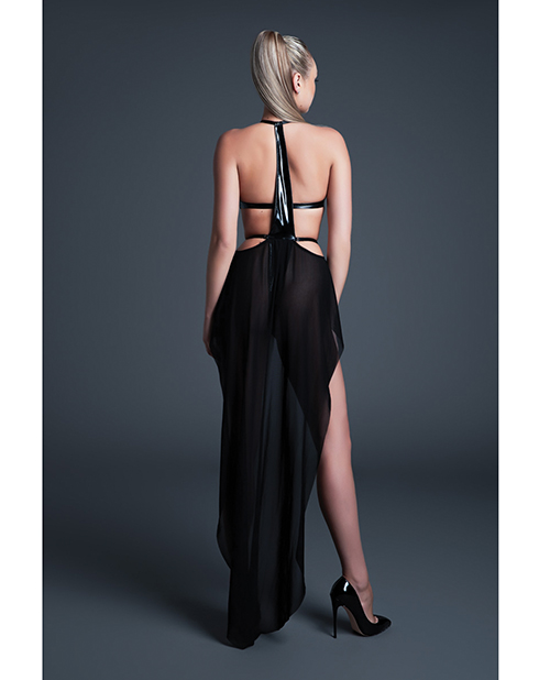 Allure Take Me Latex Look Vinyl and Mesh Teddy With Attached Skirt - Black SM
