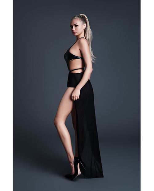 Allure Take Me Latex Look Vinyl and Mesh Teddy With Attached Skirt - Black XL