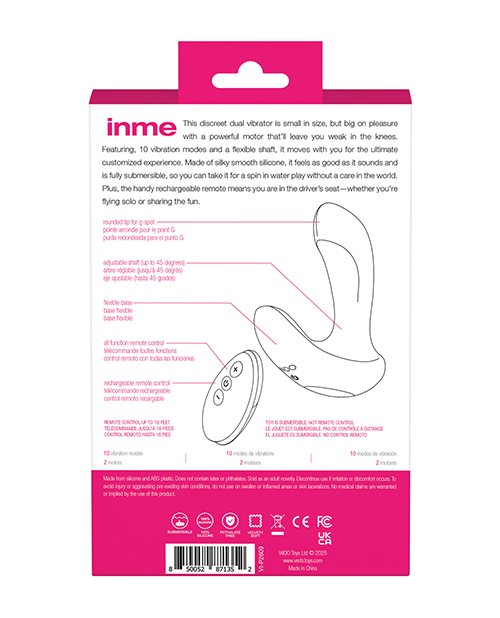 VeDO Inme Rechargeable Dual Vibe With Remote Control - Pink
