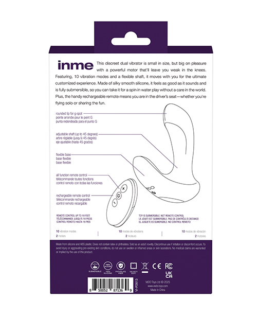 VeDO Inme Rechargeable Dual Vibe With Remote Control - Purple