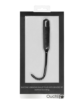 Shots Ouch Urethral Sounding Silicone Vibrating Bullet Plug With Beaded Tip  - Black - Pleasure Superstore