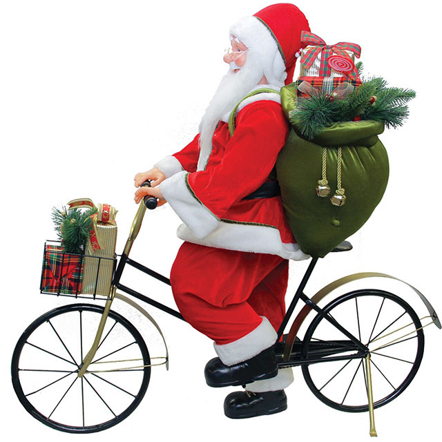 Santa Claus riding bicycle