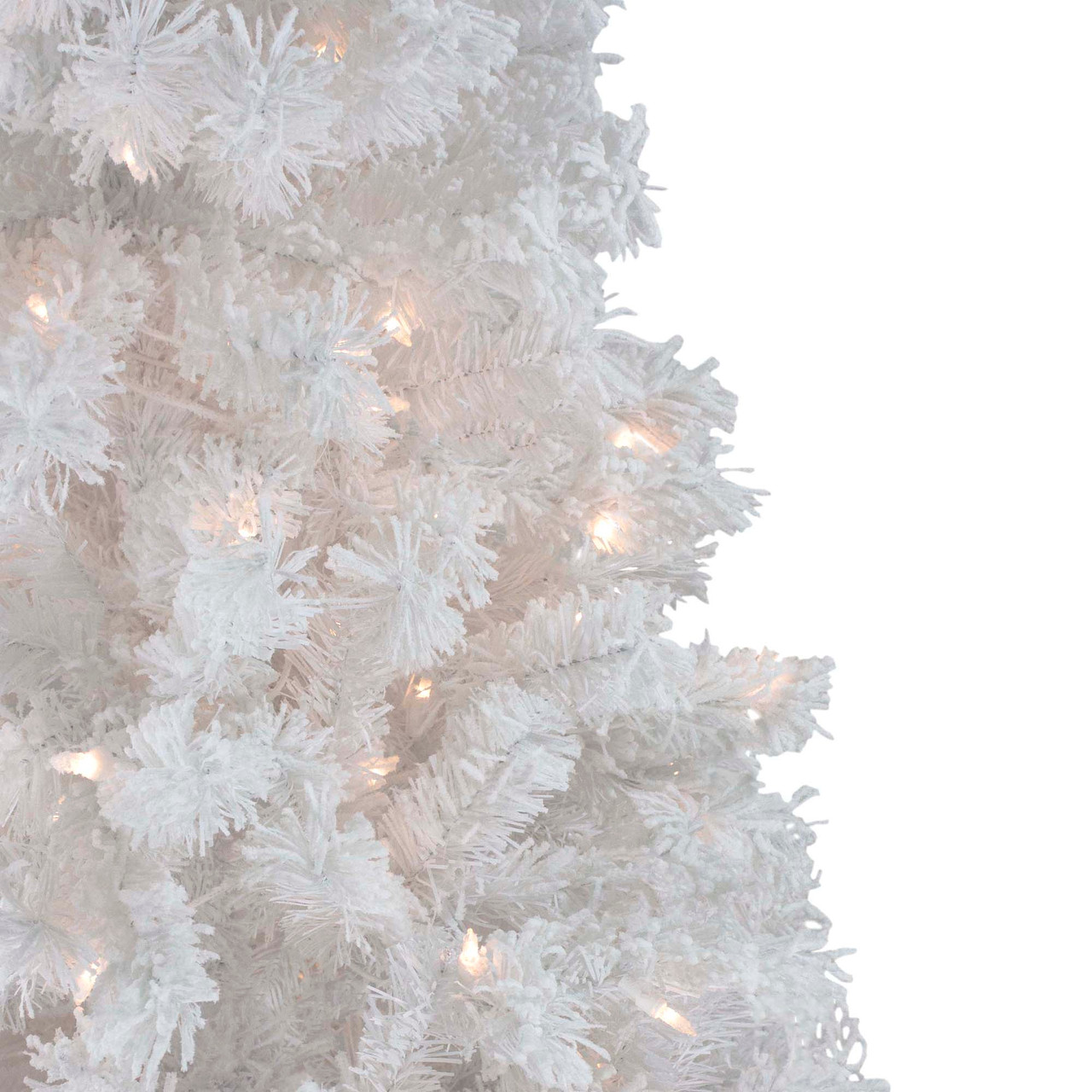 6.5' Pre-Lit Flocked White Spruce Artificial Christmas Tree - Clear ...