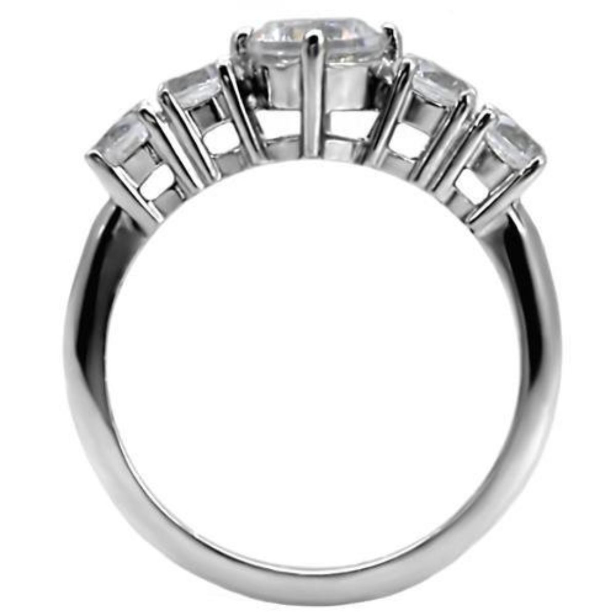 Stainless Steel Women's Engagement Ring with Round Cubic Zirconia