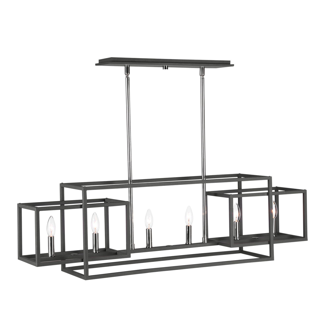 44" Black & Silver Contemporary 6 Light Rectangular Chandelier ...