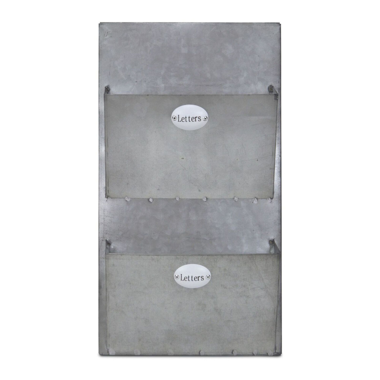 15.5" Galvanized Metal Two Pocket Wall Hanging Letter Holder