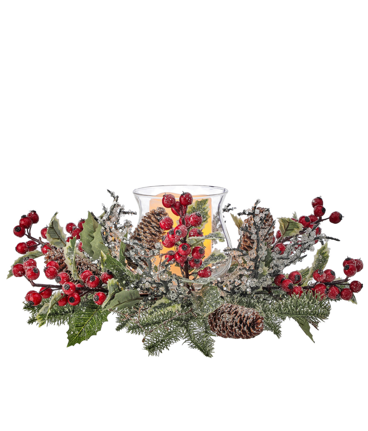 The White Company Frosted Pinecone Hurricane Candle Holder