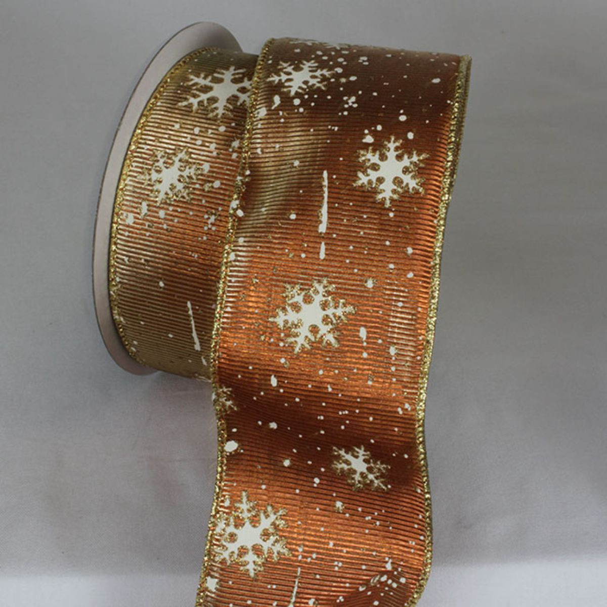 Brown & White Snowflakes Wired Craft Ribbon 3