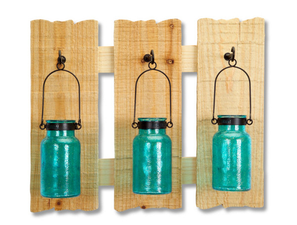 16.5" Blue & Brown Hanging Glass Jars Wall Plaque Christmas Central