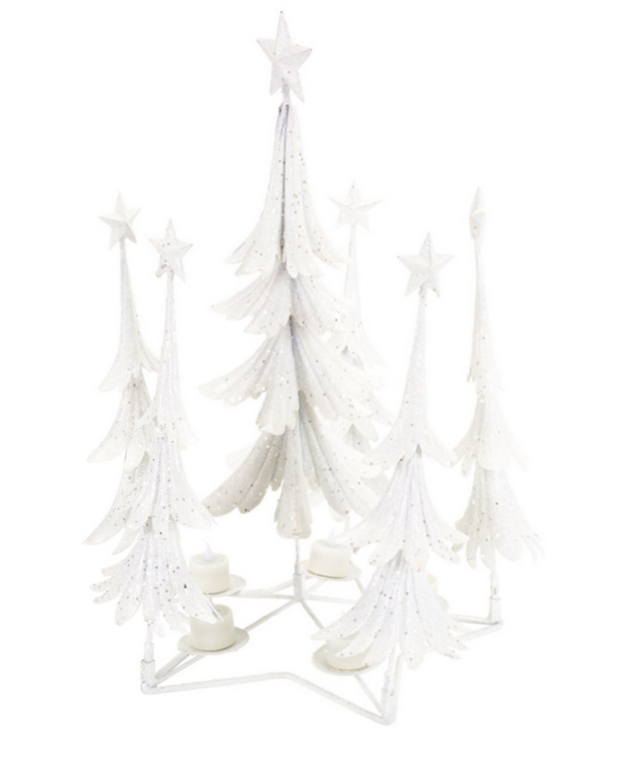21" White Glittered Christmas Tree Tea Light Candle Holder Christmas