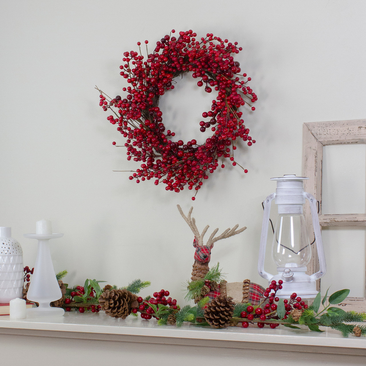 Red Berry Artificial Christmas Twig Wreath - 20-Inch, Unlit | Christmas ...